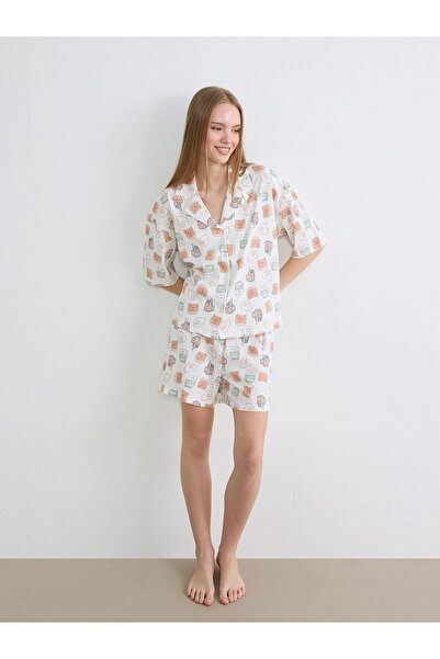 LC Waikiki Peak Νέα Σεζόν Γιακάς πουκαμίσου Με σχέδιο Γυναικείο Σετ Πιτζάμες ...