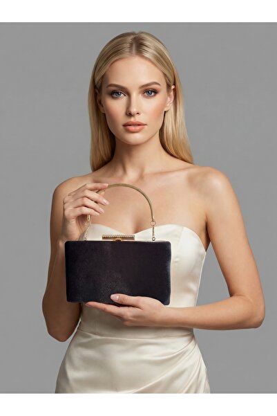 Biçanta Black Color Imported Luxury K Velvet Chain Metal S Strappy Crystal St...