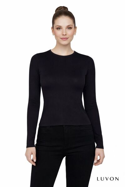 LUVON Μαύρο μακρυμάνικο γυναικείο κορμάκι Basic Ultra Soft με λαιμόκοψη ποδηλ...