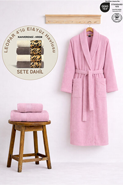 Ellaline 3-Piece Women's Shawl Bathrobe Set 100% Cotton Certified +Leopar 4-P...