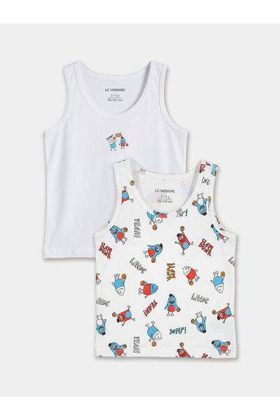 LC Waikiki Λευκό εσώρουχο για αγόρια με στάμπα και λαιμόκοψη ποδηλάτου, 2 τεμ...