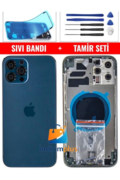 indirimplus iPhone 12 Pro Max Kasa Boş Kasa + Mavi Titanyum Renk Montaj Seti+...