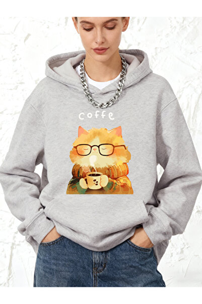 NOISSEY Hot One pisică Drinking Coffee B cu imprimeu P bumbac u K cu glugă To...