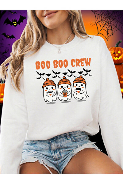 NOISSEY سترة Boo Boo Crew Ghost Prints للهالوين للنساء لشتاء صوف الفليس هوديز...