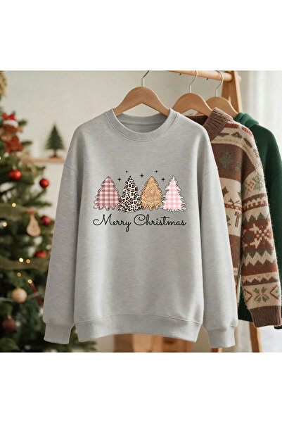 NOISSEY Crăciun Fericit Leopard Tree cu imprimeu Hanorac pentru femei cu gât ...