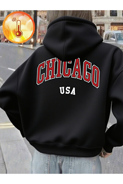 NOISSEY Chicago USA Letter Print cu glugă pentru femei Iarna polar Pulover ca...