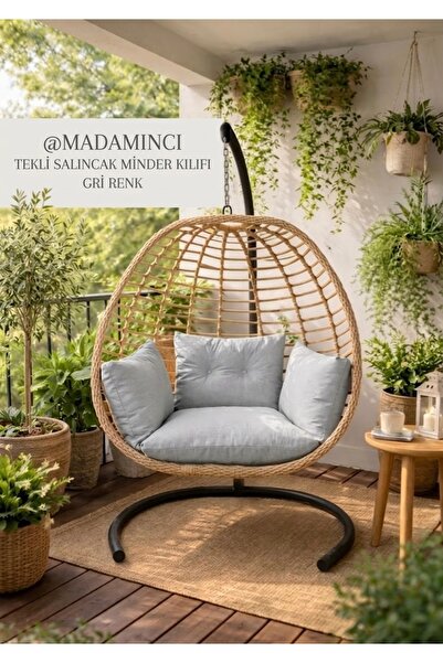 MADAMİNCİ Tekli Salıncak Minderi 70x60 cm Fermuarlı Tay Tüyü Kumaş Bahçe Balk...