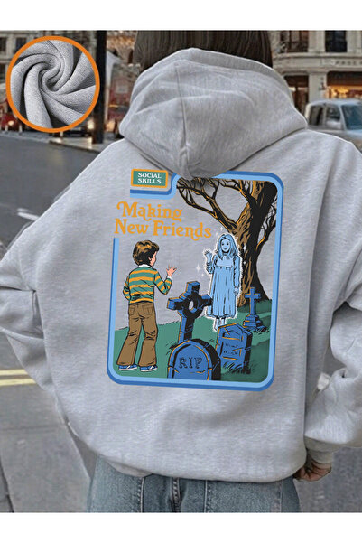 NOISSEY سترة نسائية مريحة وفضفاضة من New Friends Make مطبوع بغطاء رأس للشتاء ...