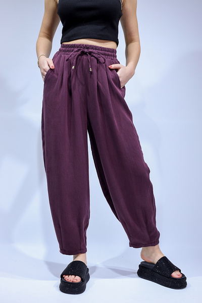 ELİT SHOES Soft-Textured Beli Lastiki Pocketed Women's Shalwar Trousers