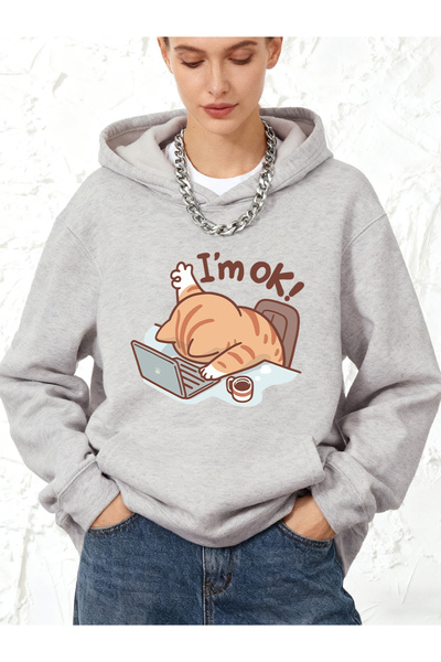 NOISSEY Fun pisică I'm Fine B cu imprimeu P bumbac u K cu glugă Topuri pentru...