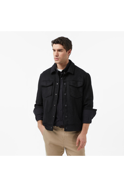 Nautica Erkek Siyah Regular Fit Süet Ceket