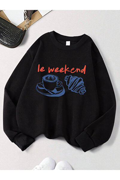 NOISSEY Tricou cu imprimeu Weekend Coffee Bread pentru femei Crewneck Basics ...