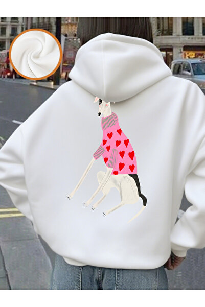 NOISSEY بلوفرات فضفاضة مريحة مطبوع عليها كلب داشهند بغطاء رأس قطعة صوف الفليس...