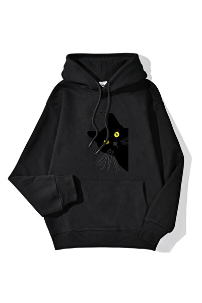 NOISSEY Hanorace de iarnă pentru femei Meow Black pisică cu imprimeu Pulover ...