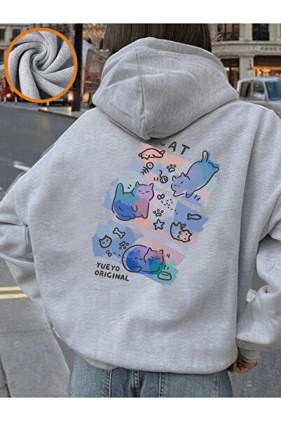 NOISSEY سترة نسائية مريحة وفضفاضة بطبعات عصرية ملونة بثلاثة قطع بغطاء رأس للش...