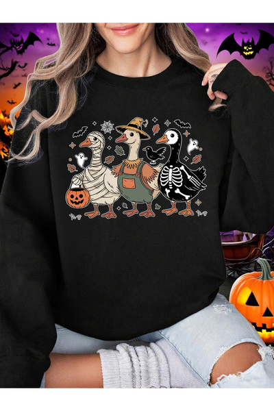 NOISSEY Tricou de Halloween Spooky Goosey Print cu glugă lar polar Hot guler ...