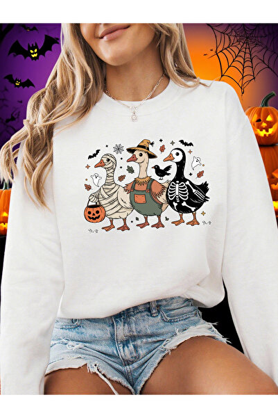 NOISSEY Tricou de Halloween Spooky Goosey Print cu glugă lar polar Hot guler ...