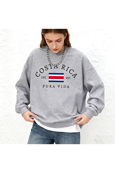 NOISSEY Costa Rica Pura Vida Flag cu imprimeu Hanorace pentru femei Iarna Gât...