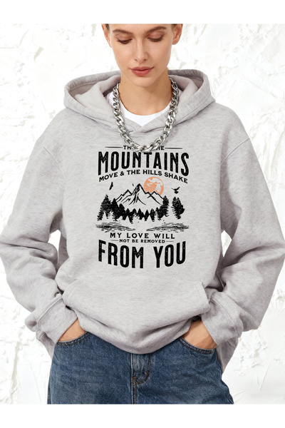 NOISSEY Dağlar Batan Sun Prints cu glugă în bumbac Hanorac de damă cu buzunar...