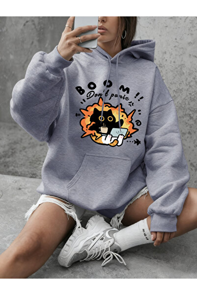 NOISSEY Boom Don't Panic pisică cu imprimeu Tricou pentru femei Iarna polar C...