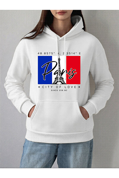 NOISSEY هوديز مطبوع عليها مدينة باريس للنساء لخريف وشتاء صوف الفليس سترات داف...