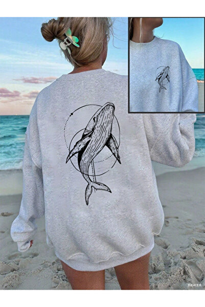 NOISSEY Tricou cu imprimeu Humpback Whale pentru femei Casual guler rotund cu...