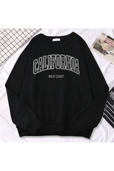 NOISSEY تي شيرت نسائي عصري للشتاء مطبوع عليه شعار كاليفورنيا ويست كوست بقلنسو...