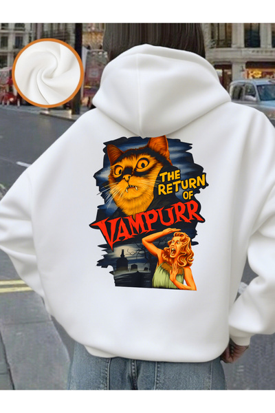 NOISSEY pisică The Return Of The cu imprimeu cu glugă Pulover cu glugă Iarna ...