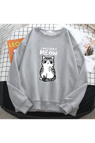 NOISSEY سترة بسيطة للخريف مطبوع عليها عبارة I Don't Meow، هودي مطبوع عليه رسو...