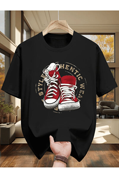one button Roșu sneakerși cu imprimeu Premium supradimensionat tricou