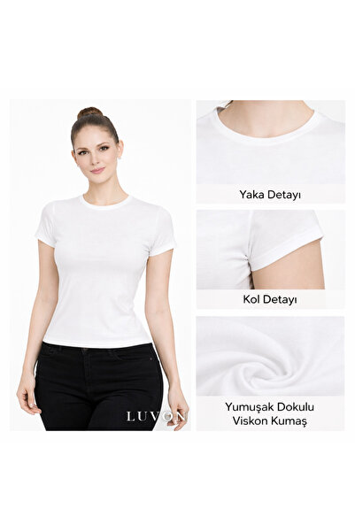 LUVON White Crew Neck Basic Ultra Soft Women's Short Sleeve Bodysuit