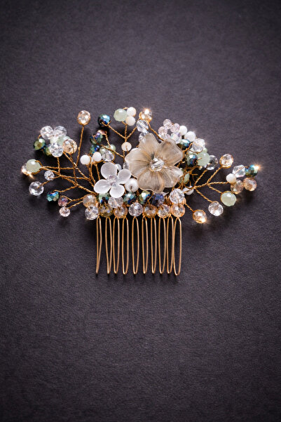 Pretty Kristal Taşlı Gelin Saç Tokası – Çiçekli Altın Tarak Toka Nişan Düğün ...