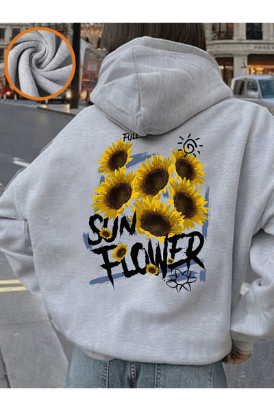 NOISSEY Sunflower με τύπωμα με κουκούλα Μπλούζες για Γυναίκες Χειμώνας P Φλις...