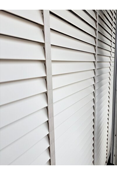 Asensan Perde % 100 Doğal Ahşap Jaluzi Ekru Renk Vizon Kurdele 50 mm Kurdelel...