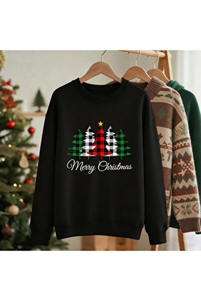 NOISSEY Crăciun Fericit Star Grid Tree cu imprimeu Tricou guler rotund Basic ...