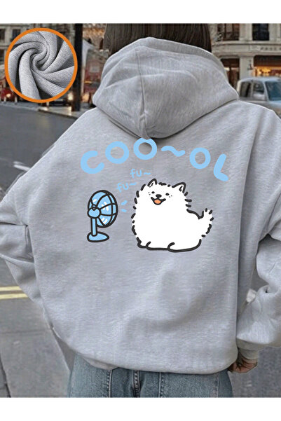 NOISSEY Samoyed Fanly cu imprimeu cu glugă Topuri pentru femei Iarna polar Pu...