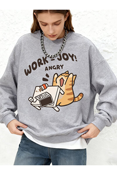 NOISSEY Work=Joy Angry Cat με τύπωμα Φούτερ Γυναικείο Casual Loose Fit Παντελ...