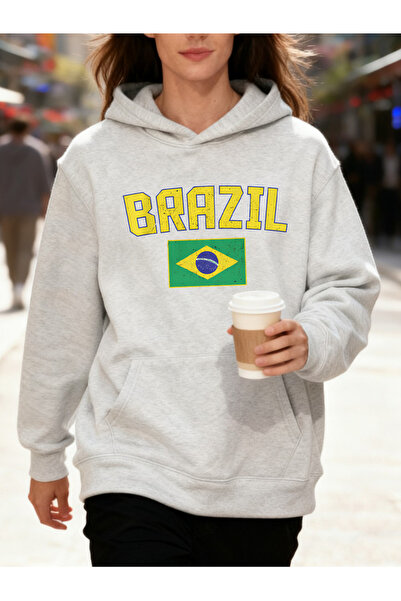 NOISSEY Brazilia Imprimeu cu litere și steag cu glugă lar bumbac Hanorac spor...