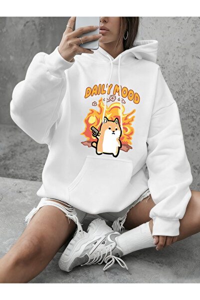 NOISSEY Daily Mood pisică cu imprimeu Hanorace Femei Iarnă polar Călduță cu g...