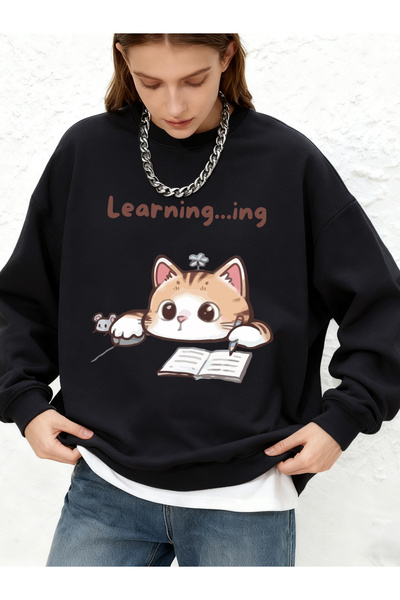 NOISSEY Tembel Working Cat Creative με τύπωμα Γυναικείο φούτερ Φθινοπωρινό με...