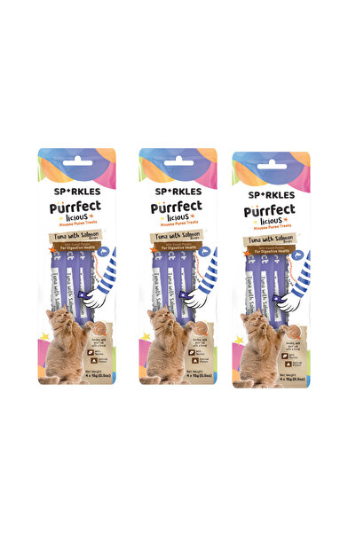 SPARKLES مجموعة موس مهروس للقطط - 3 أكياس - تونة، سلمون، وبطاطا حلوة - 12 كيس...