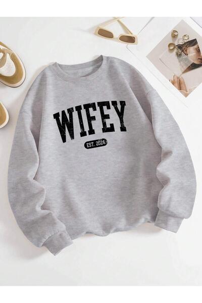 NOISSEY Pulover casual de stradă pentru femei Wifey EST.2024 Hanorac cu impri...