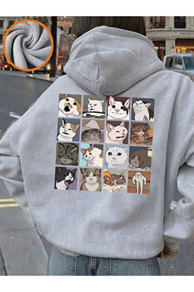 NOISSEY Meme Cats 2.0 Cartoon مطبوع بغطاء رأس ملابس علوية نسائية لخريف صوف ال...