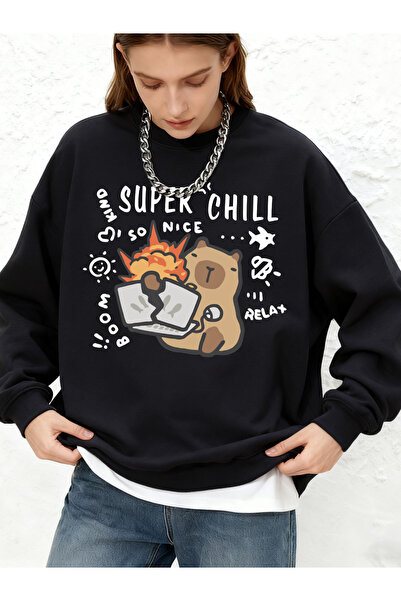 NOISSEY Super chill So Nice Relax Cat με τύπωμα Γυναικείο φούτερ Φθινόπωρο Πα...