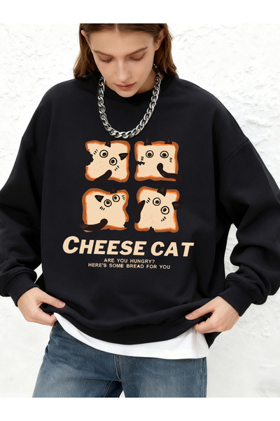 NOISSEY بلوزات لطيفة من نوع Cheese Bread Cat مطبوع بغطاء رأس للنساء للشتاء J ...