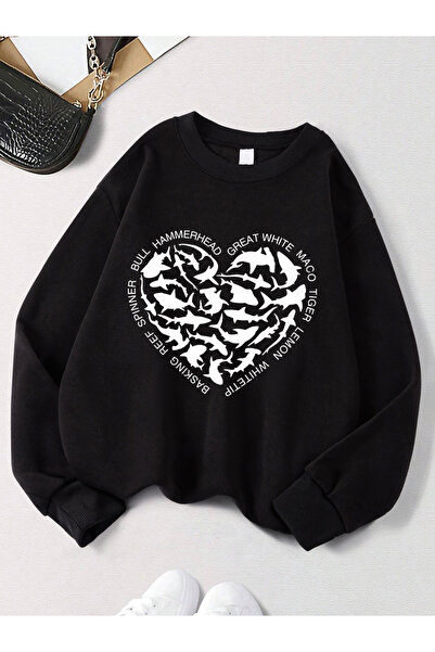 NOISSEY Pulover cu imprimeuri cu inimi de balenă și rechin polar Hot Sporty c...