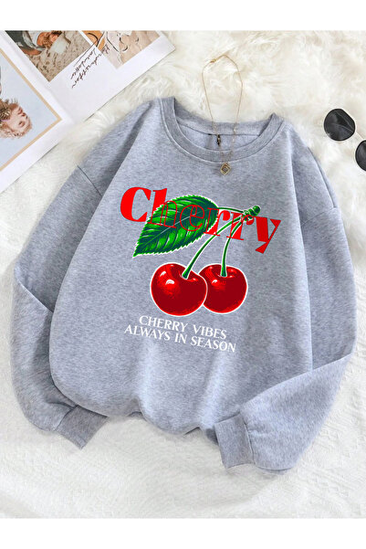NOISSEY تي شيرت Cherry Vibes Always In Season Fruit مطبوع بغطاء رأس lar برقبة...