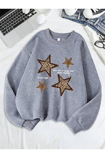 NOISSEY تي شيرت بطبعة نجمة الفهد وياقة دائرية مناسبة لجميع المناسبات بغطاء رأ...