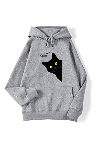 NOISSEY هوديز نسائية شتوية من ماركة Meow Black Cat مطبوع بجيب وأكمام طويلة، ه...