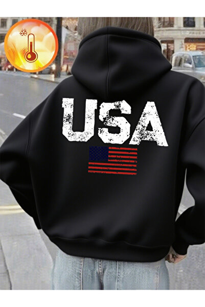 NOISSEY USA Letter American Flag cu imprimeu cu glugă Topuri pentru femei Iar...